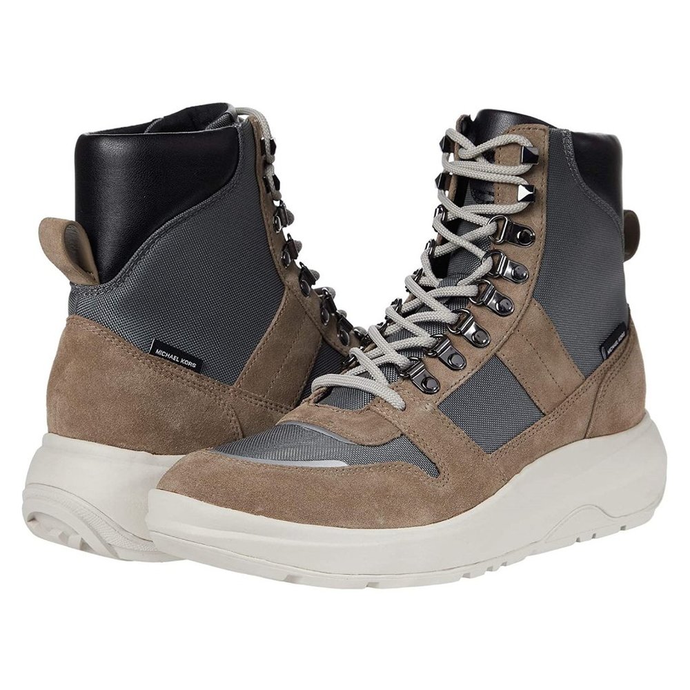 Michael Kors Men Lace Up Combat Boots Asher Boot Size US 10.5M Mushroom Suede